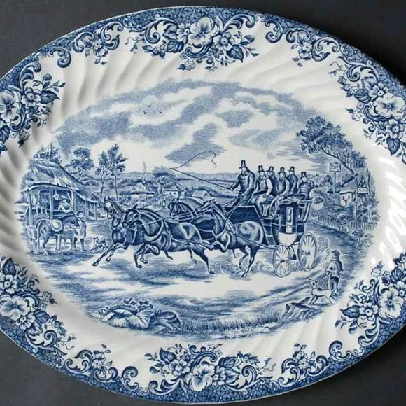 Handmade Johnson Bros Blue Coaching Scenes platter - Picture 2 of 8
